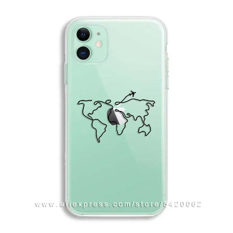 Роскошный дорожный Мягкий ТПУ чехол для телефона с картой мира для iPhone 11 Pro XR XS Max прозрачный силиконовый чехол для iPhone 6 7 8 Plus - Цвет: 22040