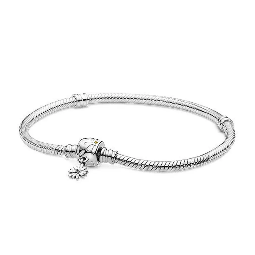 

Charms 925 Sterling Solid Silver Bracelet Heart T-Bar Cuff Chain Sparkling Blue Disc Clasp Snake Chain Bracelet Women Jewelry