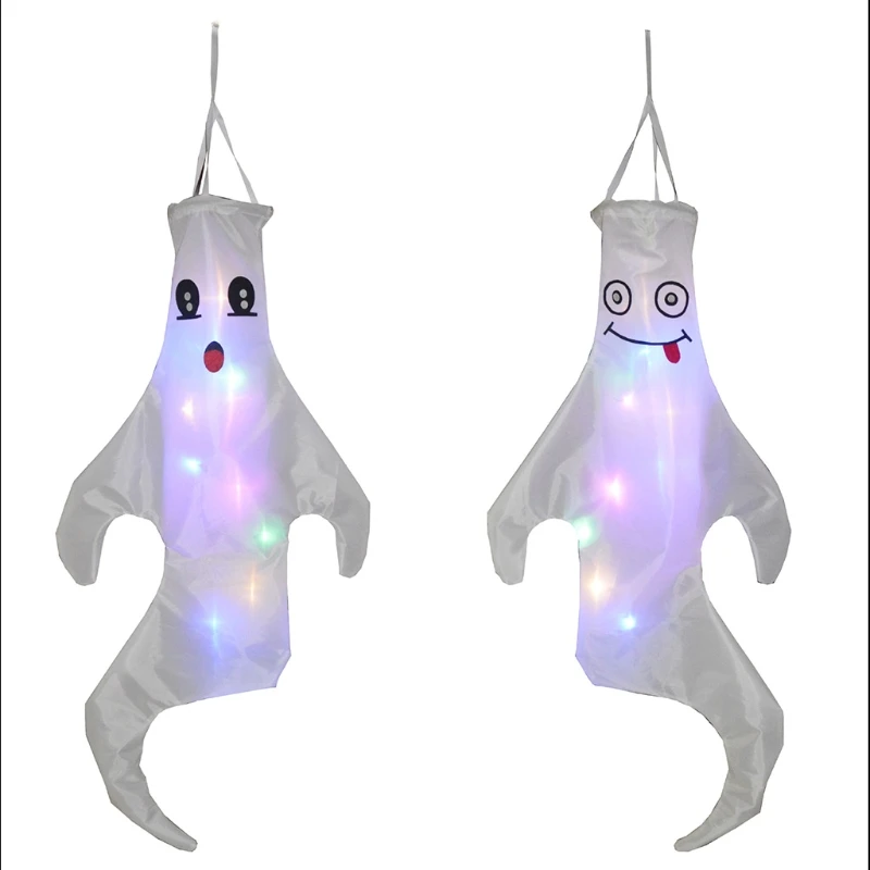 

MXMB 3D Halloween White Grimace Ghost Flag For Hang Easily From Tree Porch Halloween Smiling Ghost 3D Windsock Hanging Ghost