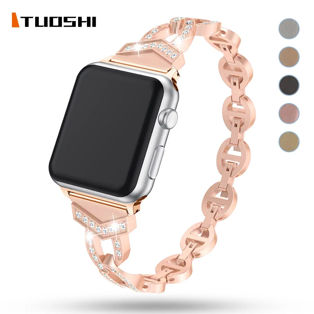 

Strap For Apple Watch Series 7 Band 41MM 45MM IWatch 6 5 4 3 SE 44mm 40mm Strap Stainless Steel Women Diamond Bracelet 42mm 38mm