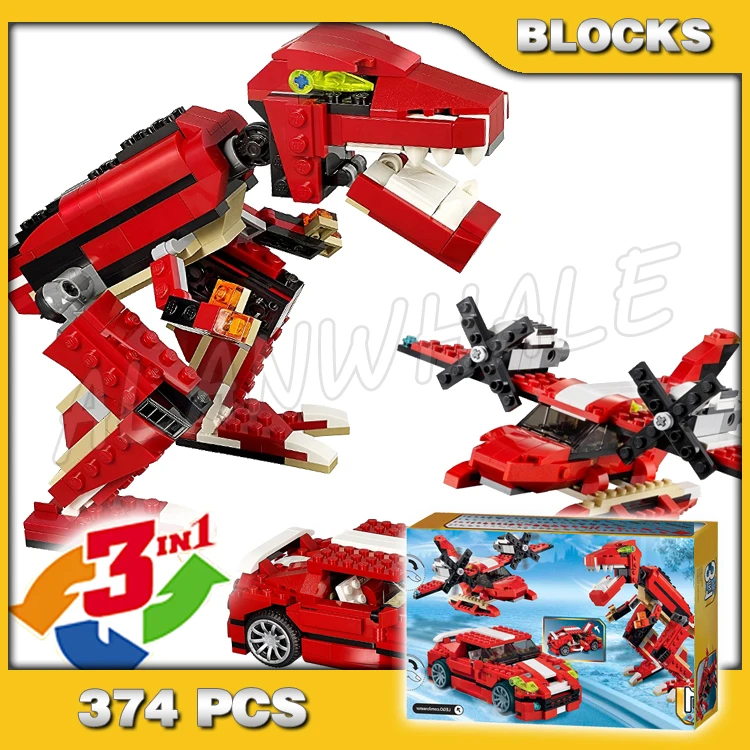 

374 шт. 3 в 1 рожающий свирепый динозавр двойной пропеллер мощность 3116 DIY модель строительные блоки игрушки Кирпичи совместимы с