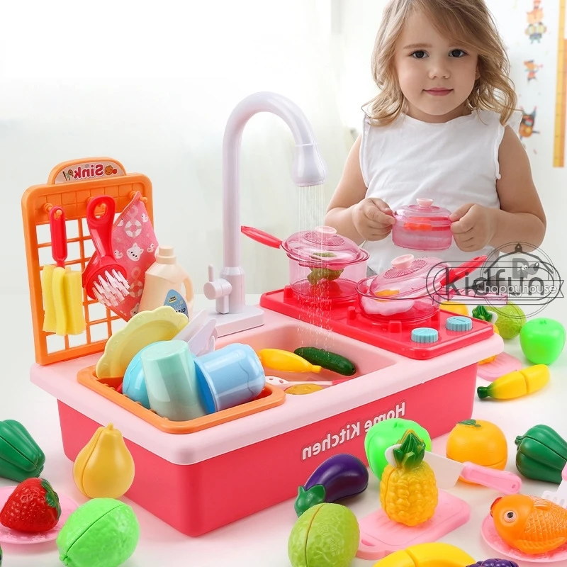 

Kids Kitchen Toys Simulation Electric Dishwasher Educational Toys Mini Kitchen Food Pretend Play Cutting Role Playing Girls Toys