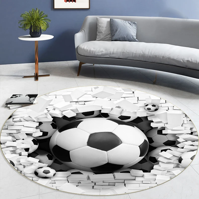 

Round Carpet Living Room 3D Printed Anti-Slip Football Carpet Children Bedroom Rug Computer Chair Pad Soccer Mat Home Decoration