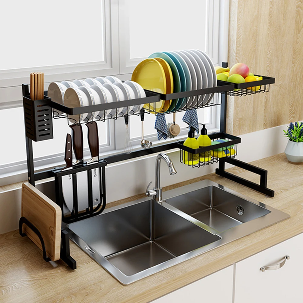 

Kitchen Dish Rack Stainless Steel Sink Drain Rack 2 Layer Kitchen Dish Shelf Drying Storage Holder