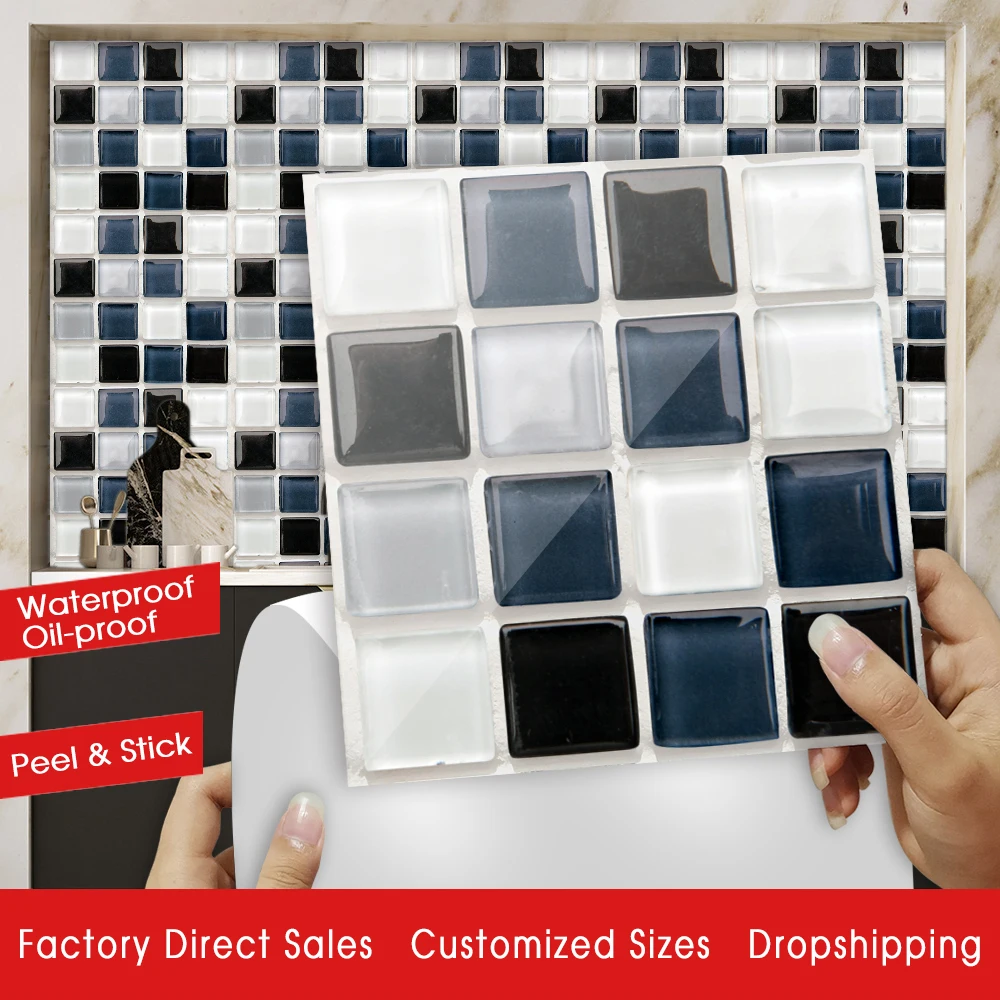 Синяя белая серая черная плоская мраморная мозаичная плитка наклейка для кухни