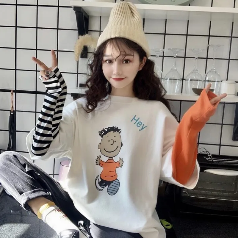 

Cotton T Shirt Women Long Sleeve Striped 2021 Spring Autumn Plus Size Tees Shirt Femme Tops Oversized Fashion T-Shirt Female 012