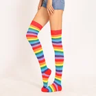 Длинные носки Helisopus радужного цвета, женские чулки до бедра, сексуальные носки до колена, вечерние смешные носки в полоску