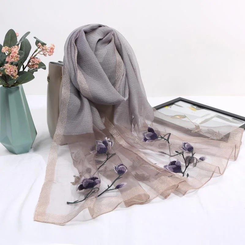 Новинка 2020 однотонный шарф с вышивкой женский многофункциональный шерстяной из