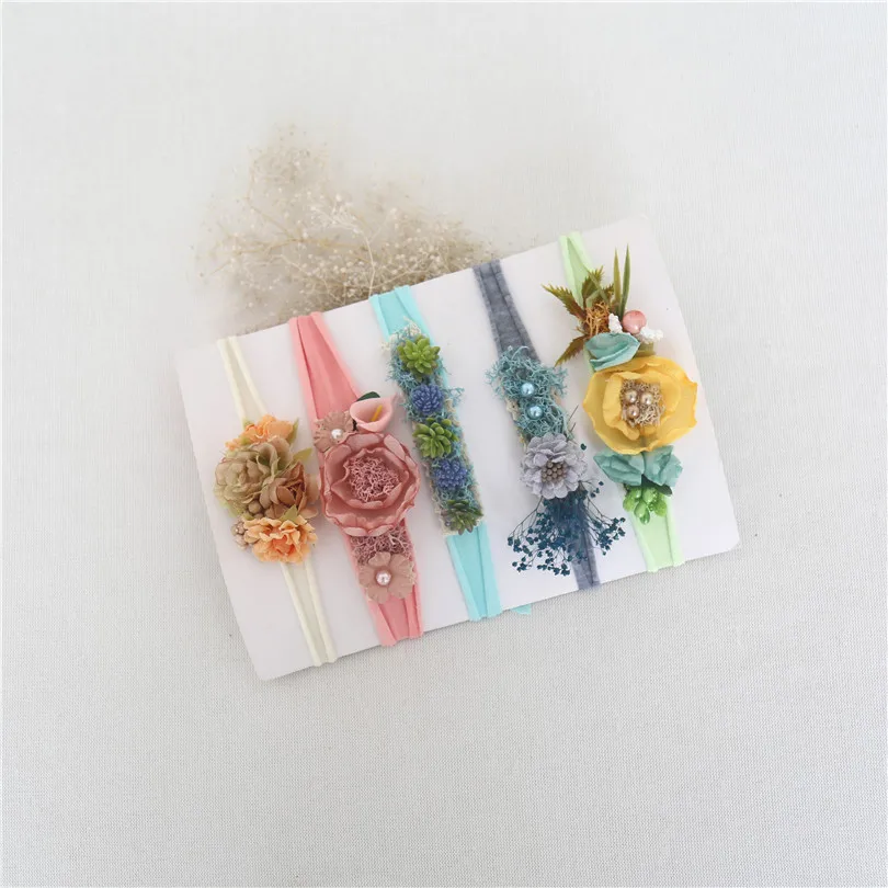 

Newborn Floral Tieback with Pearl Vintage Jersey Stretch Baby Girl Headband for Photography Props Baby Girl Boy Tieback Set