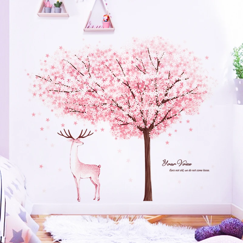 Ins розовый вишневые деревья во цвету настенные наклейки самоклеящиеся с
