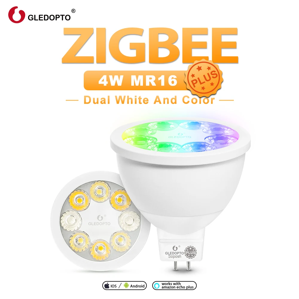 Умная лампа GLEDOPTO zigbee rgb mr16 plus Точечный светильник белого цвета с углом луча 25