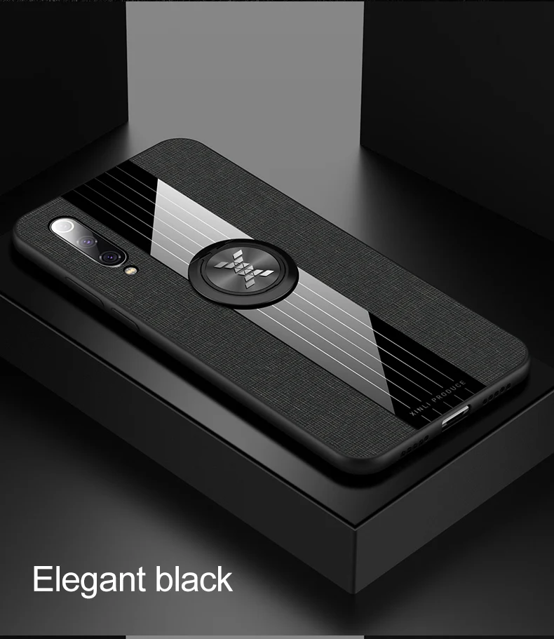 Черный Для Xiaomi mi 9 Pro Чехол mi 9 Lite чехол силиконовый мягкий бампер тканевый чехол для телефона для mi 9t pro Чехол с магнитным кольцом чехол mi 9 SE - Цвет: Черный