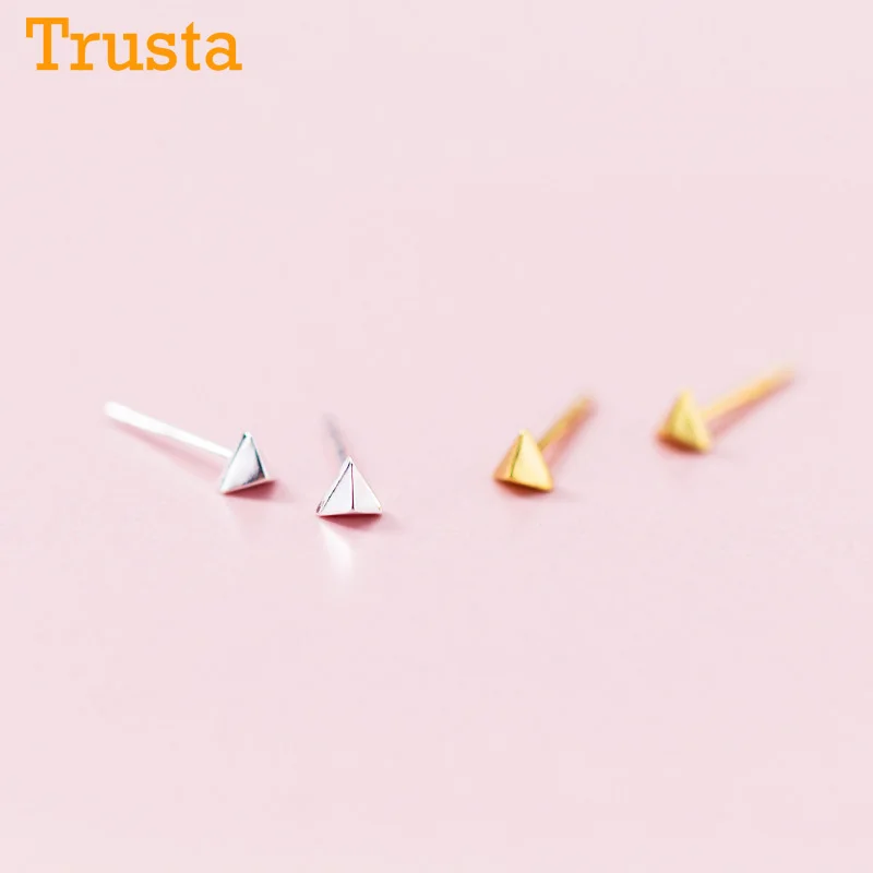 Trusta, 1 пара, 925 пробы, серебряные ювелирные изделия, маленькие серьги-гвоздики, золото/серебро, треугольные серьги, классный подарок для девушек-подростков DS1332