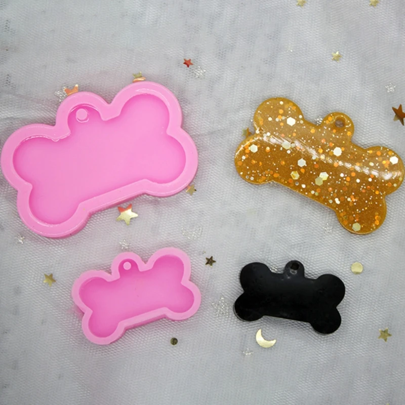 

6 Pieces Dog Bone Shaped Silicone Mold Set DIY Round Keychain Epoxy Resin Mould Dog Tag Pendant Casting Mold with Blank
