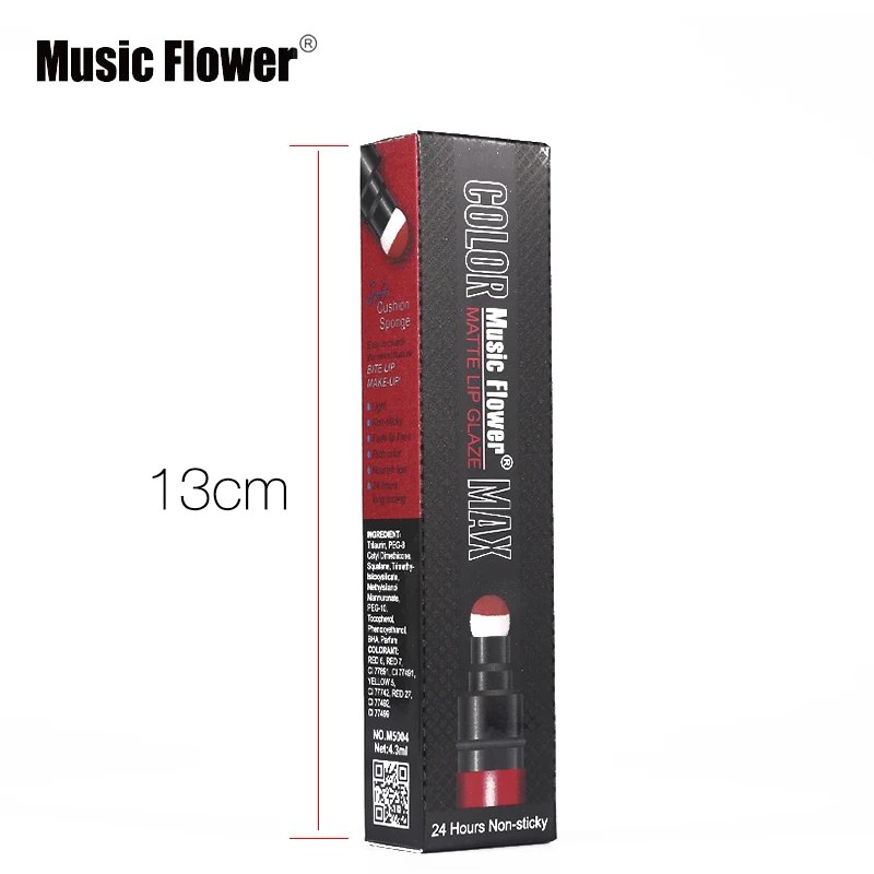 Жидкая губная помада Music Flower макияж вращающаяся губчатая матовая 6 цветов 24 часа