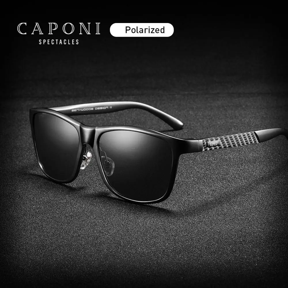 CAPONI, поляризационные Винтажные Солнцезащитные очки, мужские Модные зеркальные очки с черными линзами, классические Брендовые очки для вождения, UV400 CP8587