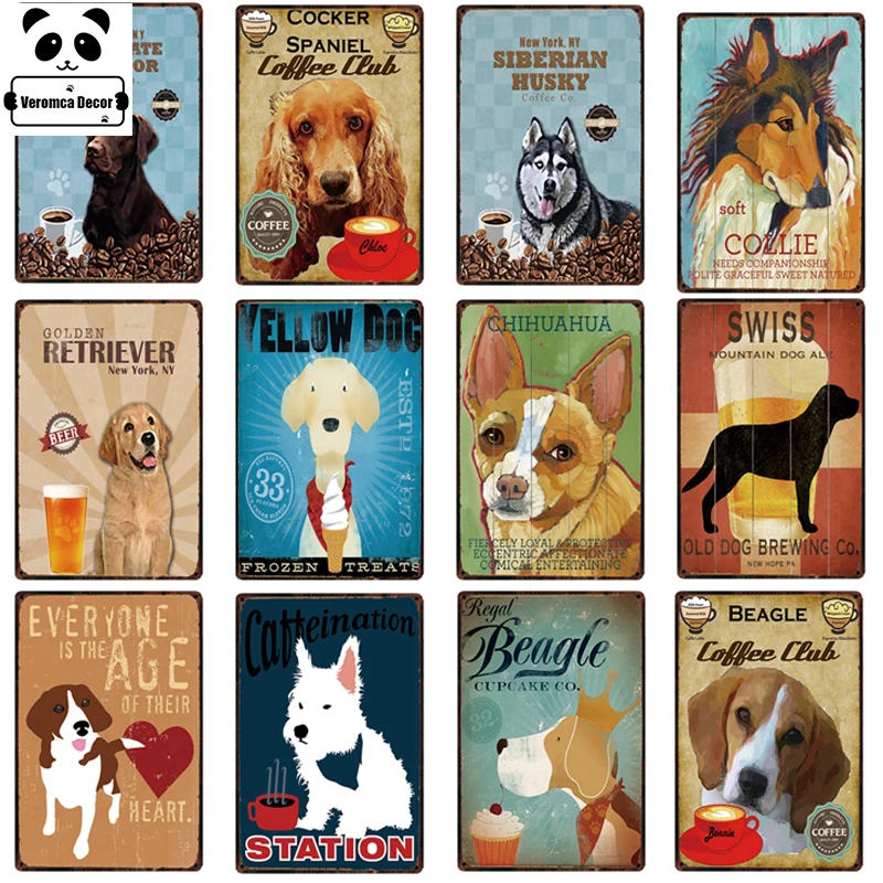 Оловянный плакат с милыми домашними животными собаками комнатный декор