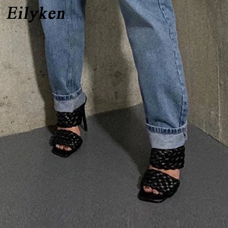 Eilyken/Новые дизайнерские плетеные Шлепанцы из искусственной кожи с квадратным