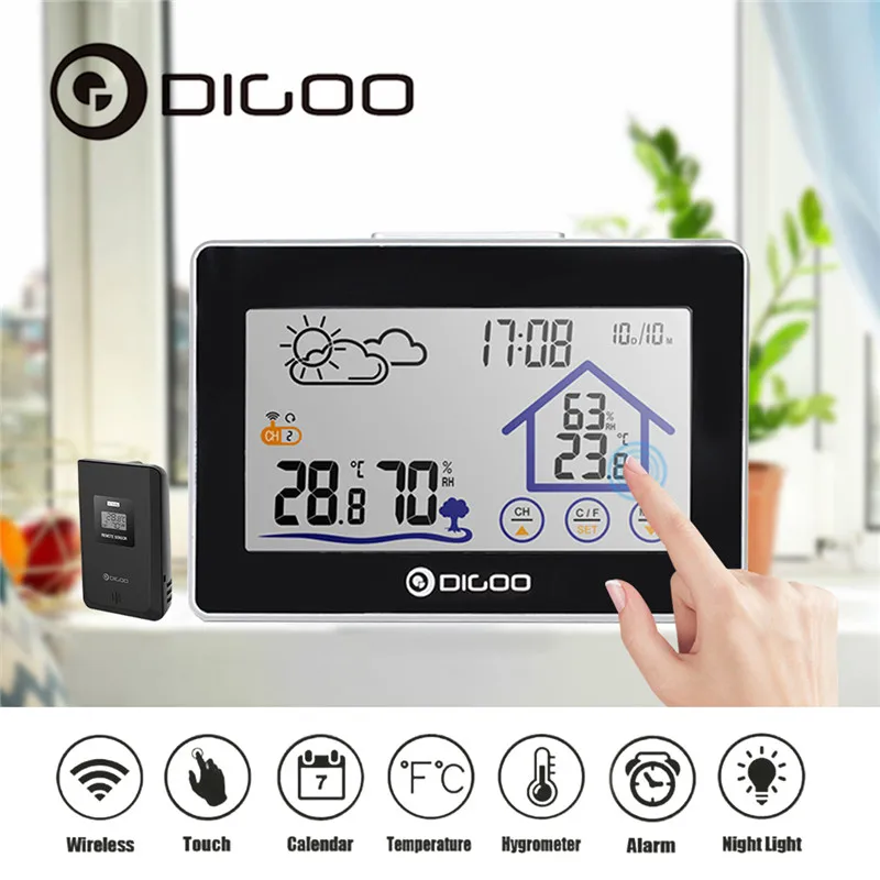 Digoo DGTH8380 Метеостанция Цифровой термометр гигрометр беспроводной датчик погоды температура измеритель влажности сенсорный экран