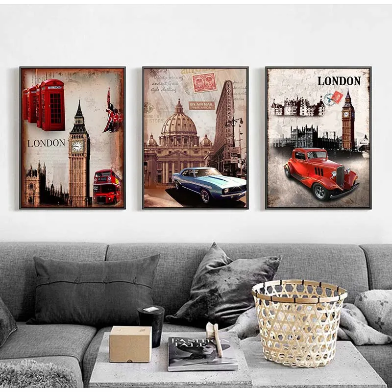 Yumeart Поэзия мульти-Цвет искусство Город Силуэт Londen Биг Бен холст рисунок