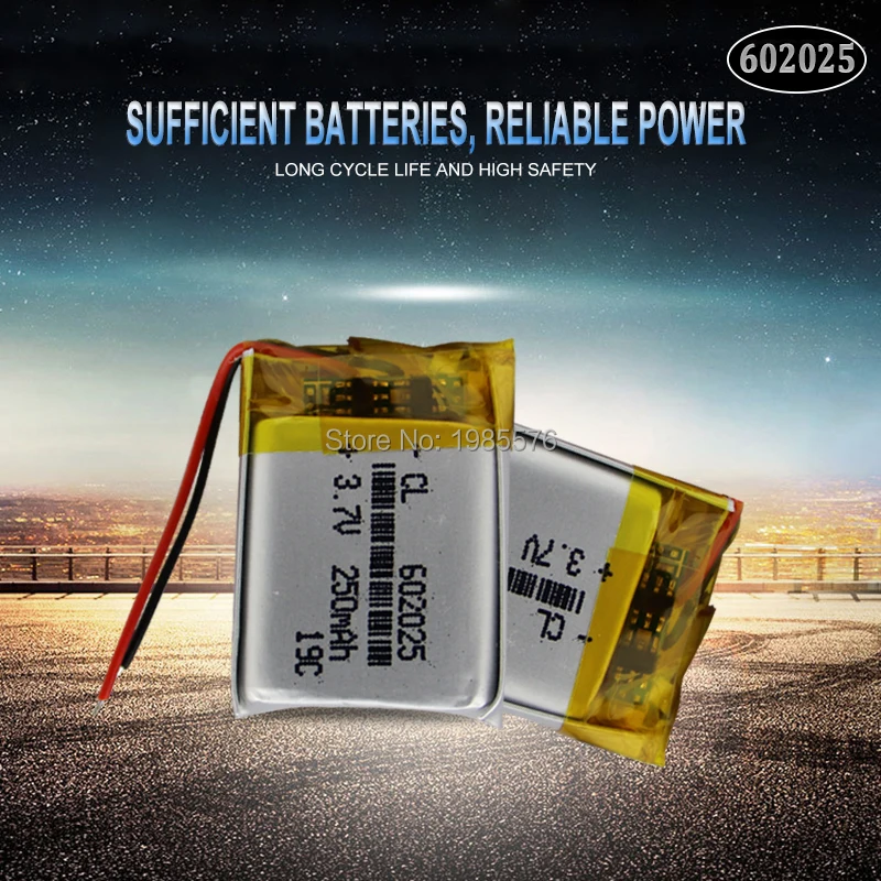 

602025 3.7V 250mAh Lithium Polymer Li-Po li ion Rechargeable Battery For MP4 MP5 GPS PSP DVR mobile bluetooth Li-Po cells