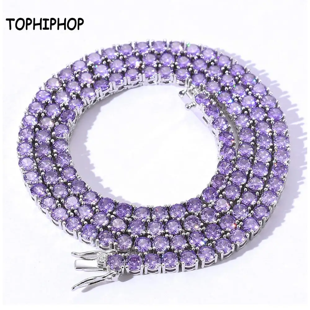 

TOPHIPHOP 4MM Iced Out Bling AAA Colored Zircon 1 Row Tennis Chain Necklace Hip hop Jewelry Gold And Silver Charms Bracelets