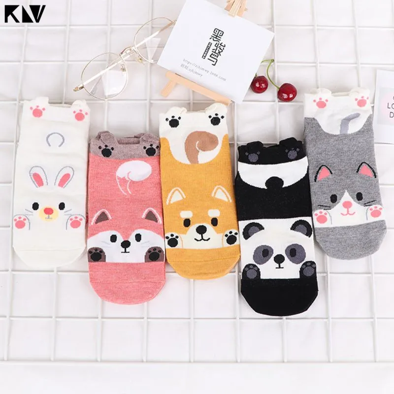 KLV/женские летние хлопковые носки-башмачки милые Мультяшные животные кролик