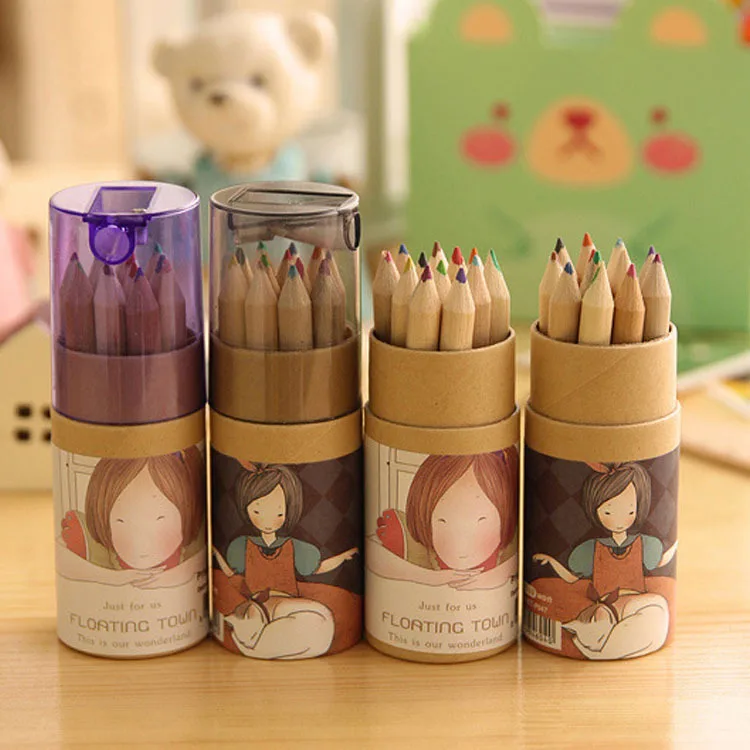 

12 Color/set Cute Girl Pencils Pencil Children Painting Wooden Coloring Pencil Student Stationery School Supplies Drawing Set