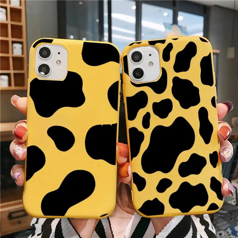 

Cute cow spots aesthetic Phone Case for iphone 11 Pro Max X XS Max XR Candy Color Soft Cover For iPhone 7 8 6 6S Plus