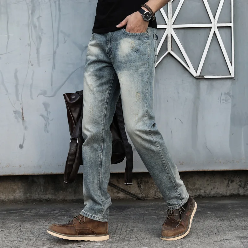 Новинка 2021, осенняя уличная одежда, джинсы с дырками, мужские брюки в стиле хип-хоп, не эластичные свободные прямые джинсовые брюки в европей... от AliExpress WW