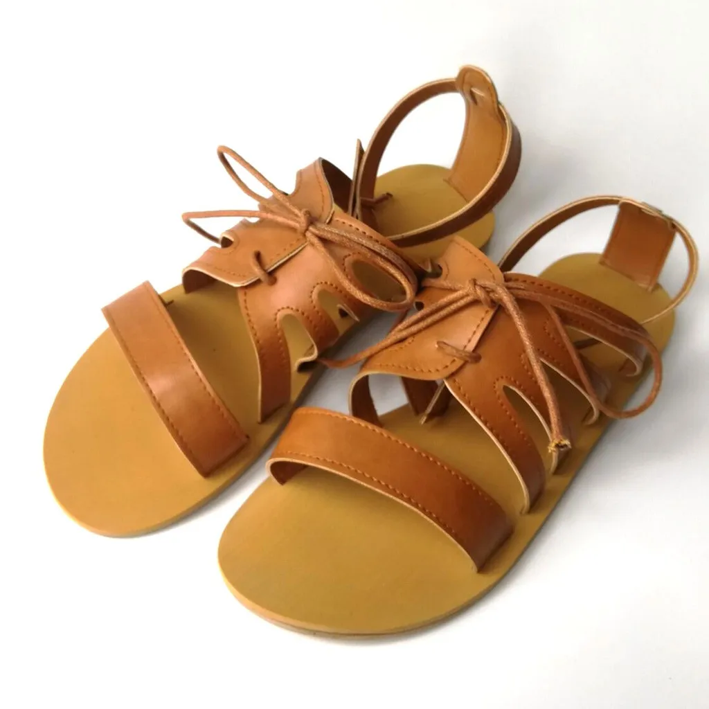 

Big Size Retro Roman Lace Up Flat Women Sandals Shoes Female Casual Beach Ladies Shoes Soft Vintage Beach Sandals
