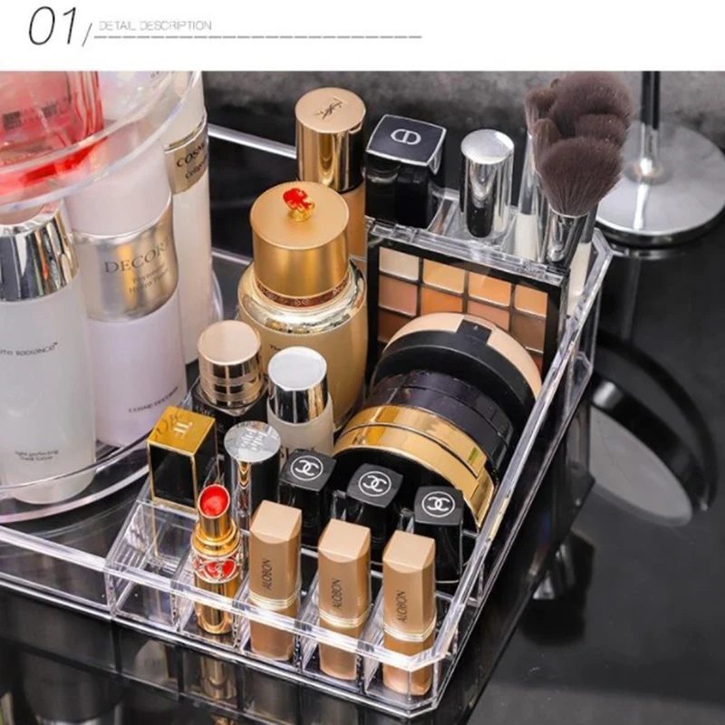 Прозрачная коробка для хранения косметики макияжа Органайзер 3 слоя губная