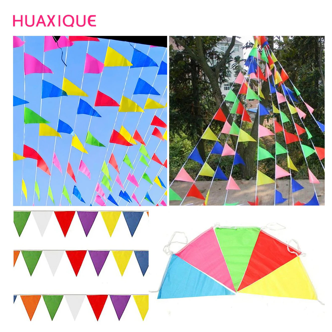 

50m Rainbow Flag Outdoor Banner 100 Flag Nylon Hanging Flag Wedding Decoration Birthday Party Opening Ceremony Supplies