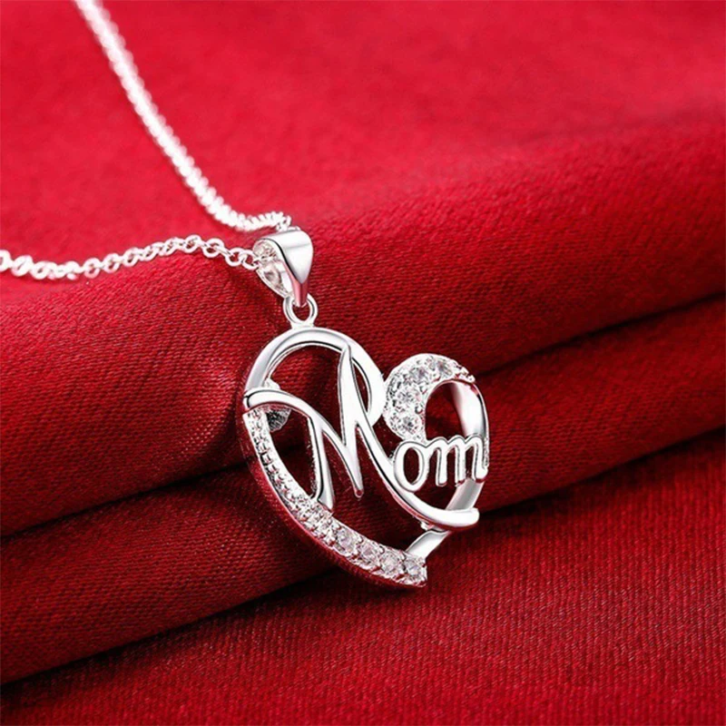 Unique Design Letter MOM Heart Shape Inlaid Crystal Pendant Necklace Mother's Day Gift High Quality Jewelry Wholesale Lots Bulk |