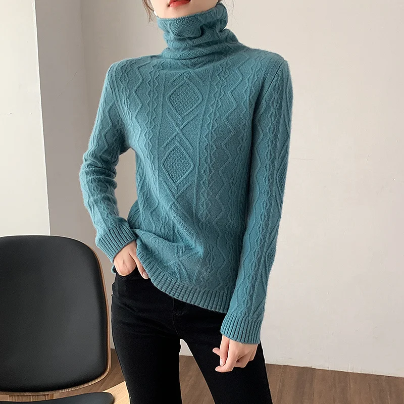

Женский трикотажный свитер-водолазка, 6 цветов, из 2020 чистой шерсти, теплый трикотажный пуловер с длинным рукавом, зима 100%