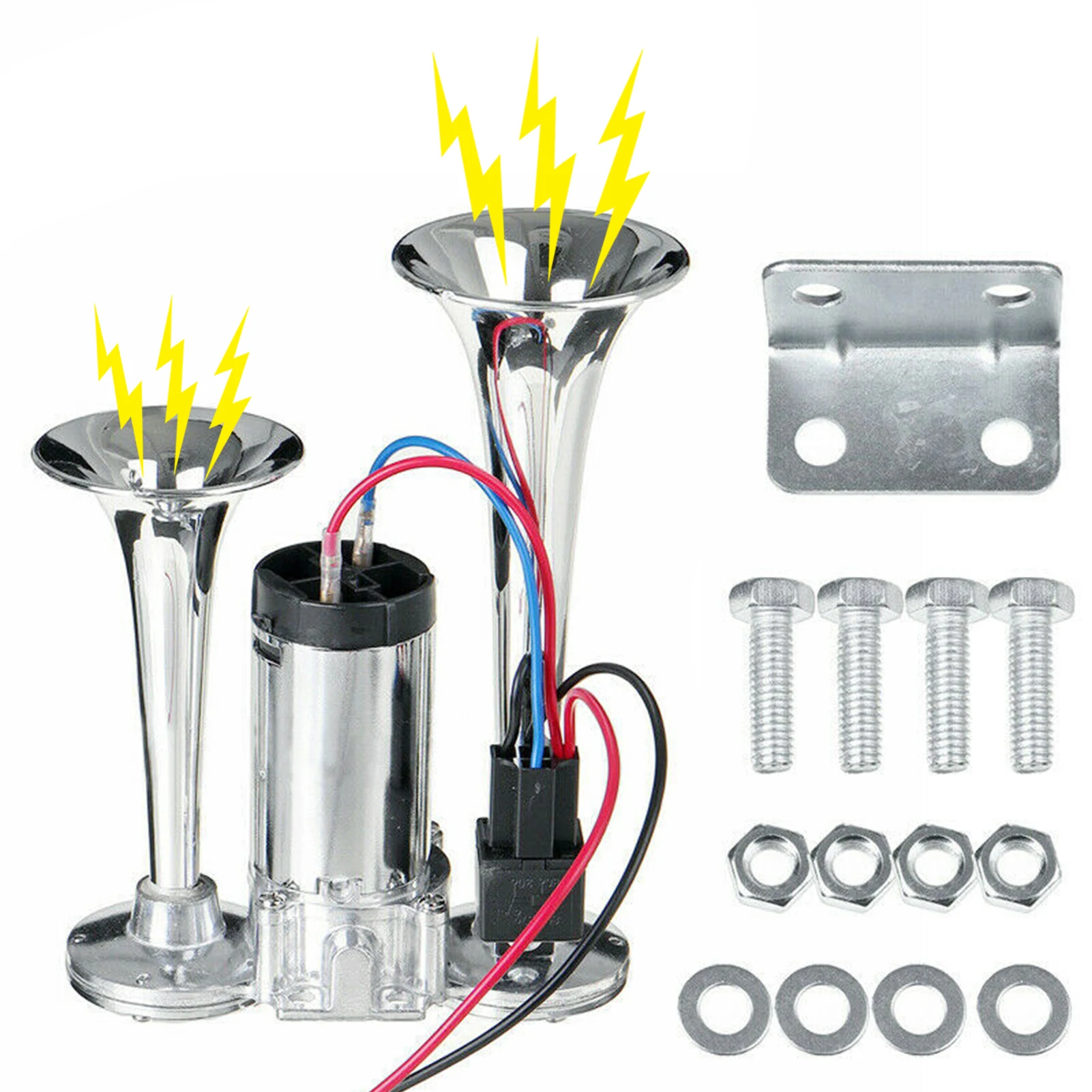

600DB 12V Car Horn Electric Horn Supply Double Tube Metal Conjoined Electric Pump Horn With Relay Car Horn Auto Compatible