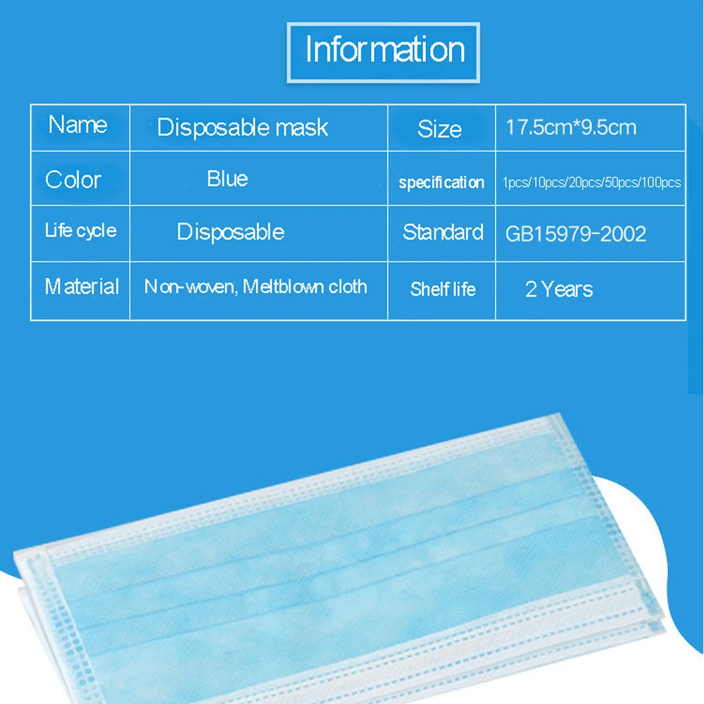 Disposable mouth face mask 3 Layer filter Masks Anti Saliva Droplet pollution protection Mask Blue Isolate | Шиньоны и парики