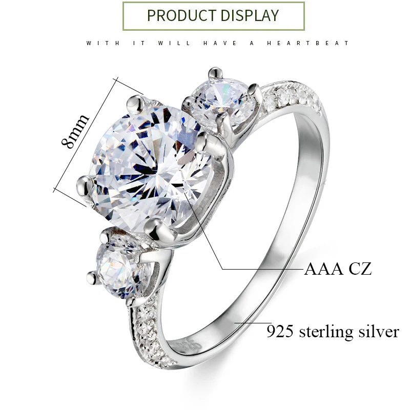 KLTR012 натуральная 925 серебро Jewellery 8 мм 2 карат CZ камень сердце и стрелы сократить