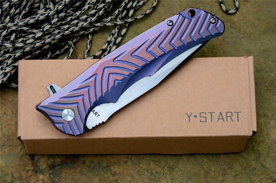 

Y-START VG-10 Blade Folding Knife Tools TC4 Ti Handle Blue or Grey Outdoor Camping Hunting Cutting Fast Open Flipper Knives