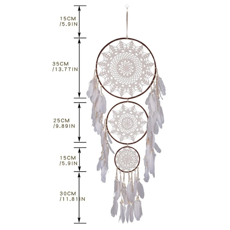 

3 Circles Dream Catcher with Feather Traditional Handicrafts Wall Hanging Car Ornament for Kids Nursery Home Decor M6CE