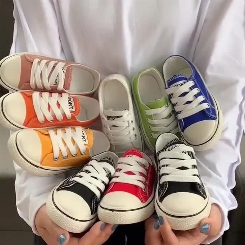 Туфли парусиновые на шнуровке для мальчиков и девочек классические кроссовки