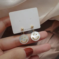 yaologe for women vintage gold color smile round enamel alloy stud earrings 2021 new girls gift fashion party wedding jewelry