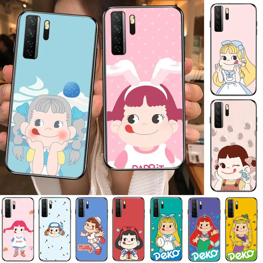 Милый черный мягкий чехол с мультяшной девушкой f-fujiya пухом для Huawei Nova 8 7 6 SE 5T 7i 5i 5Z