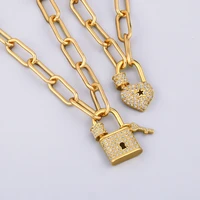 gold plated chain key padlock necklace for women hollow star pave cz heart lock pendant cubic zirconia punk jewelry couple gifts