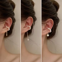 new pearl ear clips earrings for women french temperament tassel chain ear cuff no piercing earring korean jewelry ear bone clip