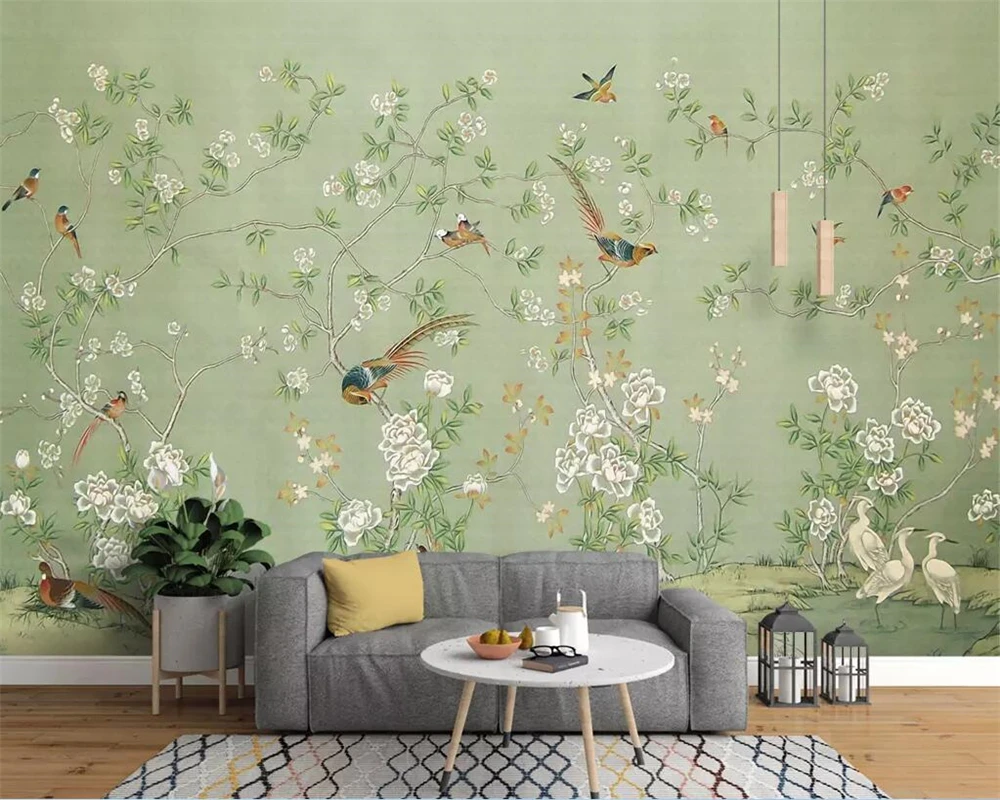 

3DBEIBEHANG Photo custom mural wallpaper new Chinese style hand-painted pen flower nostalgic pastoral mural background wall