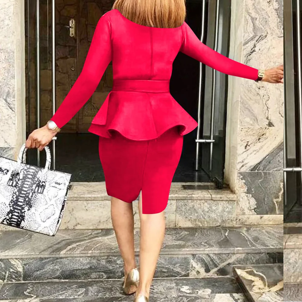 Женская одежда новинка красное платье с оборками элегантное офисное для девушек