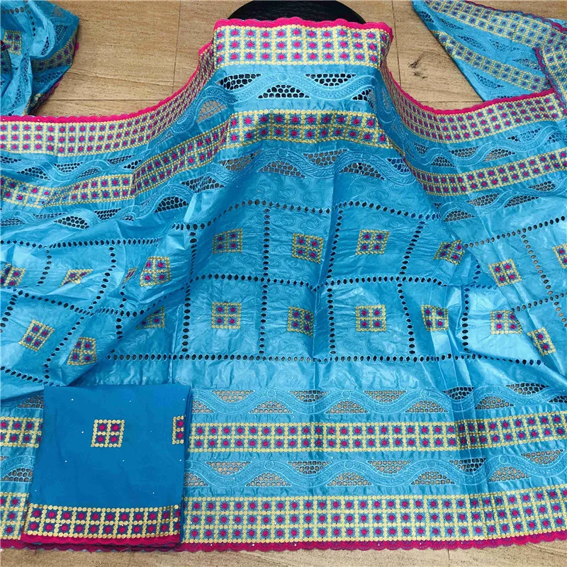 

7 yards African bazin riche fabric with brode Latest fashion embroidery bazin lace fabric with net lace