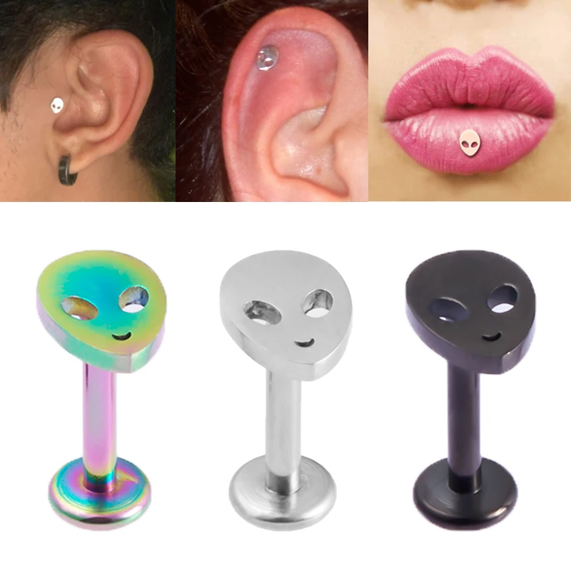 

1PC Alien Lip Ring Labret Stud Piercing Bar Stainless Steel Tragus Helix Ear Cartilage Earrings Studs for Women Body Jewelry 16G