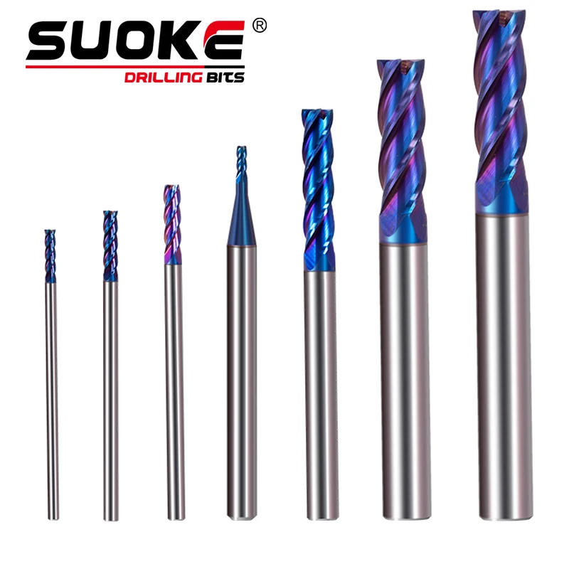 

SUOKE 4x50mm End Mills Blue Nano Coating Milling Cutters
